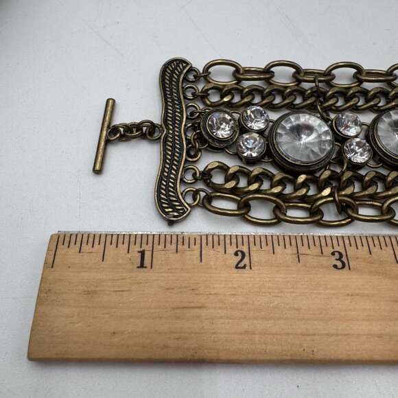 Vintage bronze tone 5 chain chunky rhinestone statement bracelet - Picture 5 of 7